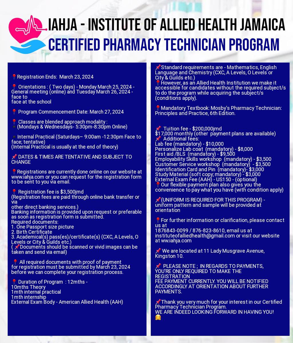 Programme Updates - Institute of Allied Health Jamaica